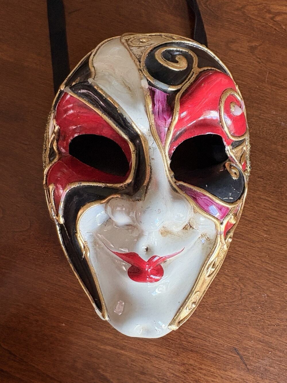 Vintage La Maschera del Galeone Venetian Mask Hand Painted Italy Venezia Red